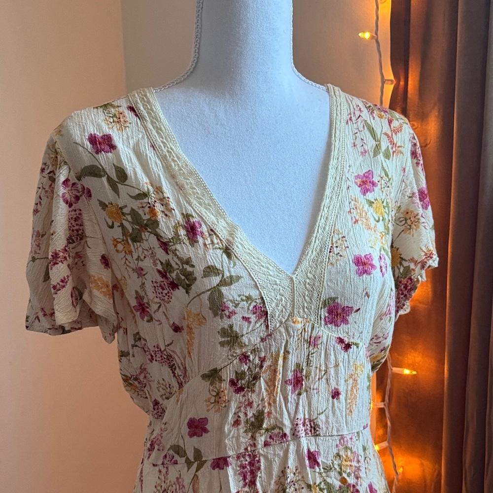 Lottie & Holly Band of Gypsies Floral V-Neck Dress Cottagecore Medium